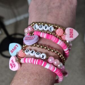Playful And Romantic Pink and Gold Toned Heart Beaded Love Bracelets